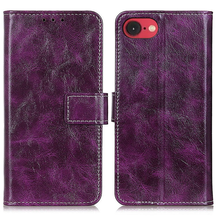 For iPhone 16e Case Crazy Horse Texture Leather Phone Wallet Cover - Purple