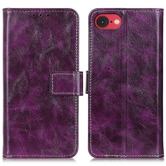 For iPhone 16e Case Crazy Horse Texture Leather Phone Wallet Cover - Purple