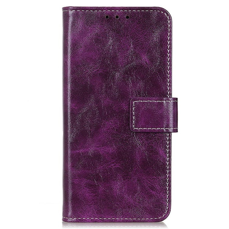 For iPhone 16e Case Crazy Horse Texture Leather Phone Wallet Cover - Purple
