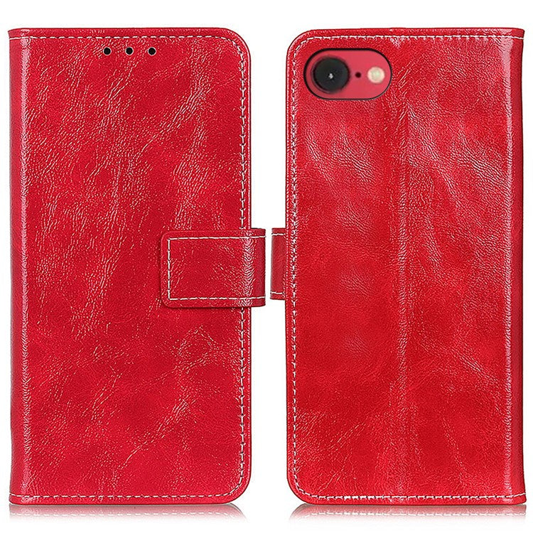 For iPhone 16e Case Crazy Horse Texture Leather Phone Wallet Cover - Red