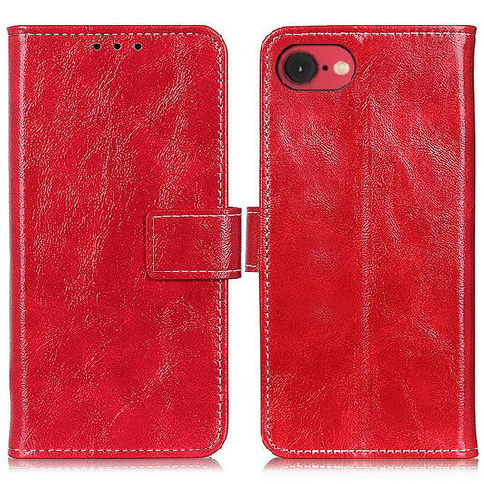 For iPhone 16e Case Crazy Horse Texture Leather Phone Wallet Cover - Red