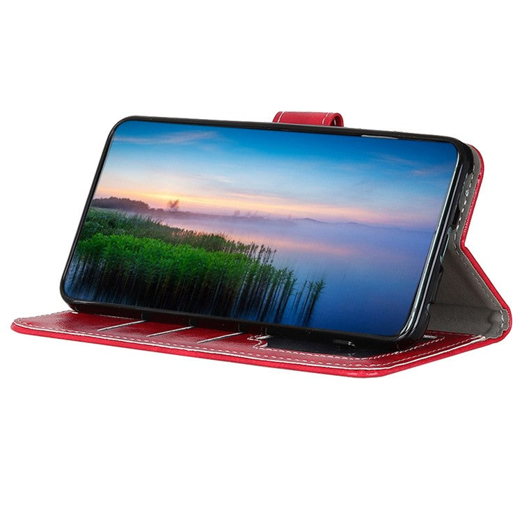 For iPhone 16e Case Crazy Horse Texture Leather Phone Wallet Cover - Red