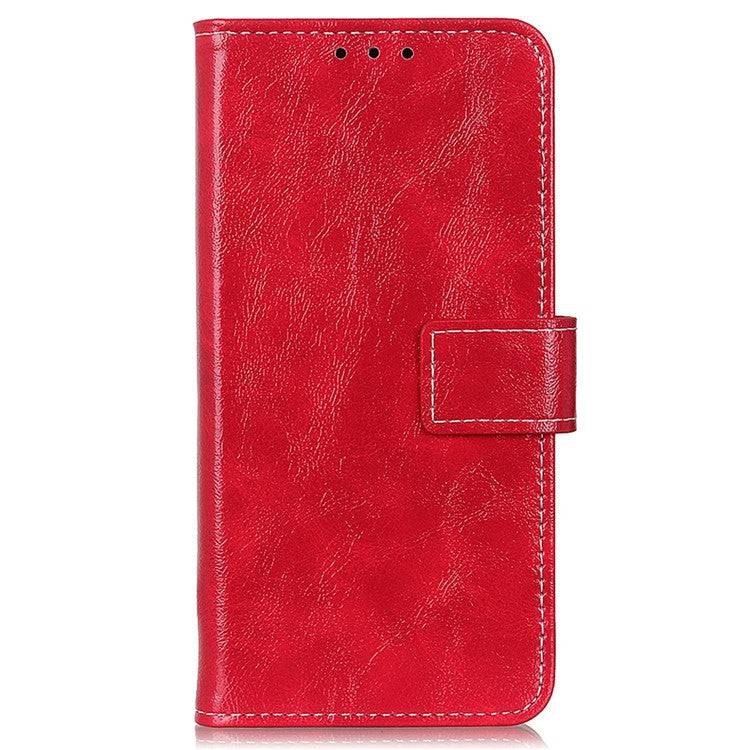 For iPhone 16e Case Crazy Horse Texture Leather Phone Wallet Cover - Red