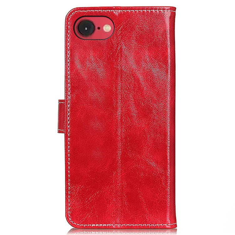 For iPhone 16e Case Crazy Horse Texture Leather Phone Wallet Cover - Red