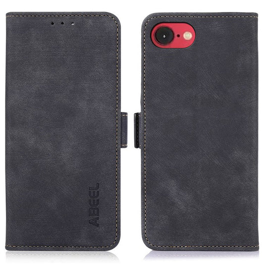 ABEEL For iPhone 16e Case Retro Leather Phone Cover Wallet Stand View - Black