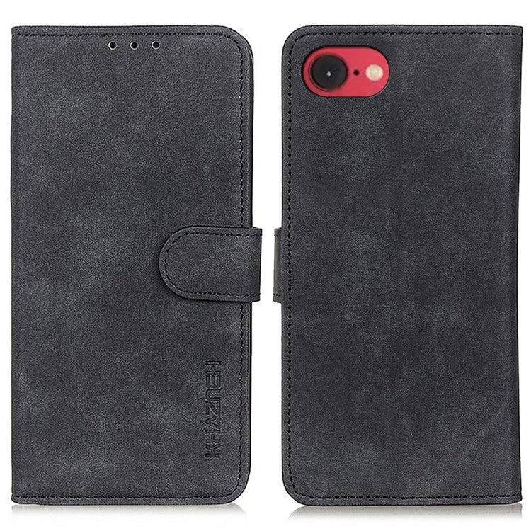KHAZNEH For iPhone SE (2025) Case Retro PU Leather Wallet Stand Phone Cover - Black