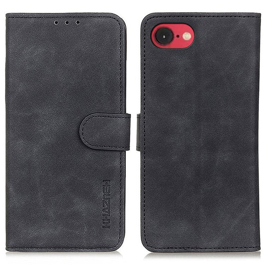 KHAZNEH For iPhone SE (2025) Case Retro PU Leather Wallet Stand Phone Cover - Black