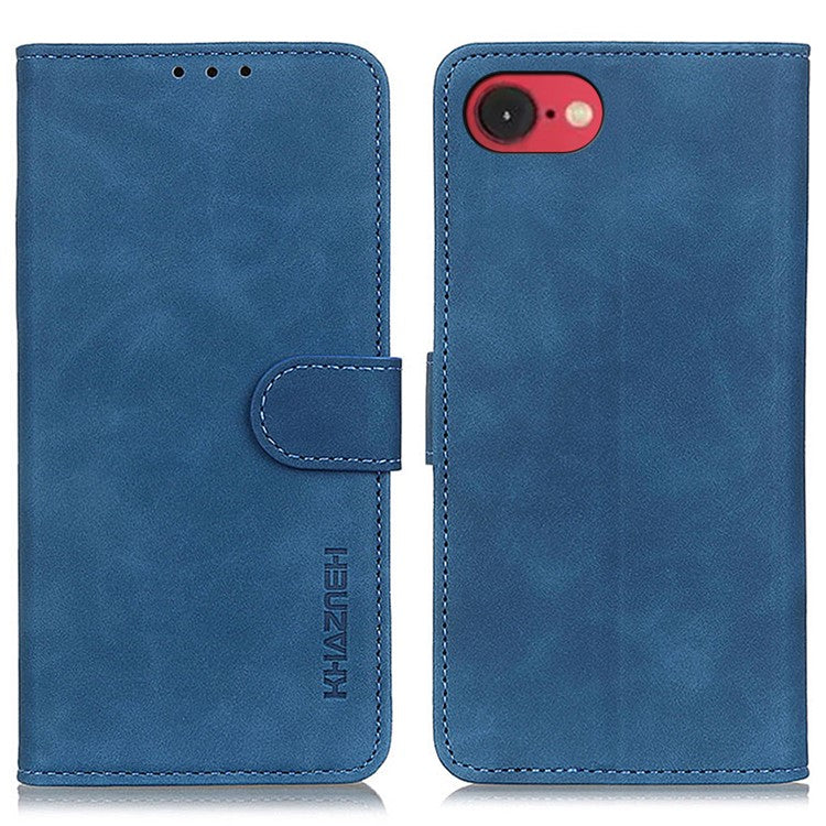 KHAZNEH For iPhone 16e Case Retro PU Leather Wallet Stand Phone Cover - Blue
