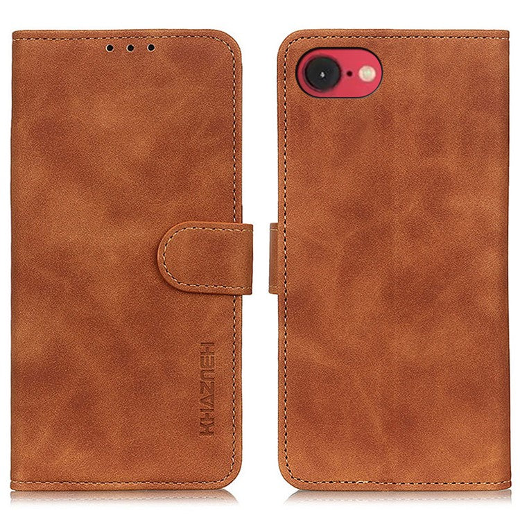 KHAZNEH For iPhone 16e Case Retro PU Leather Wallet Stand Phone Cover - Brown