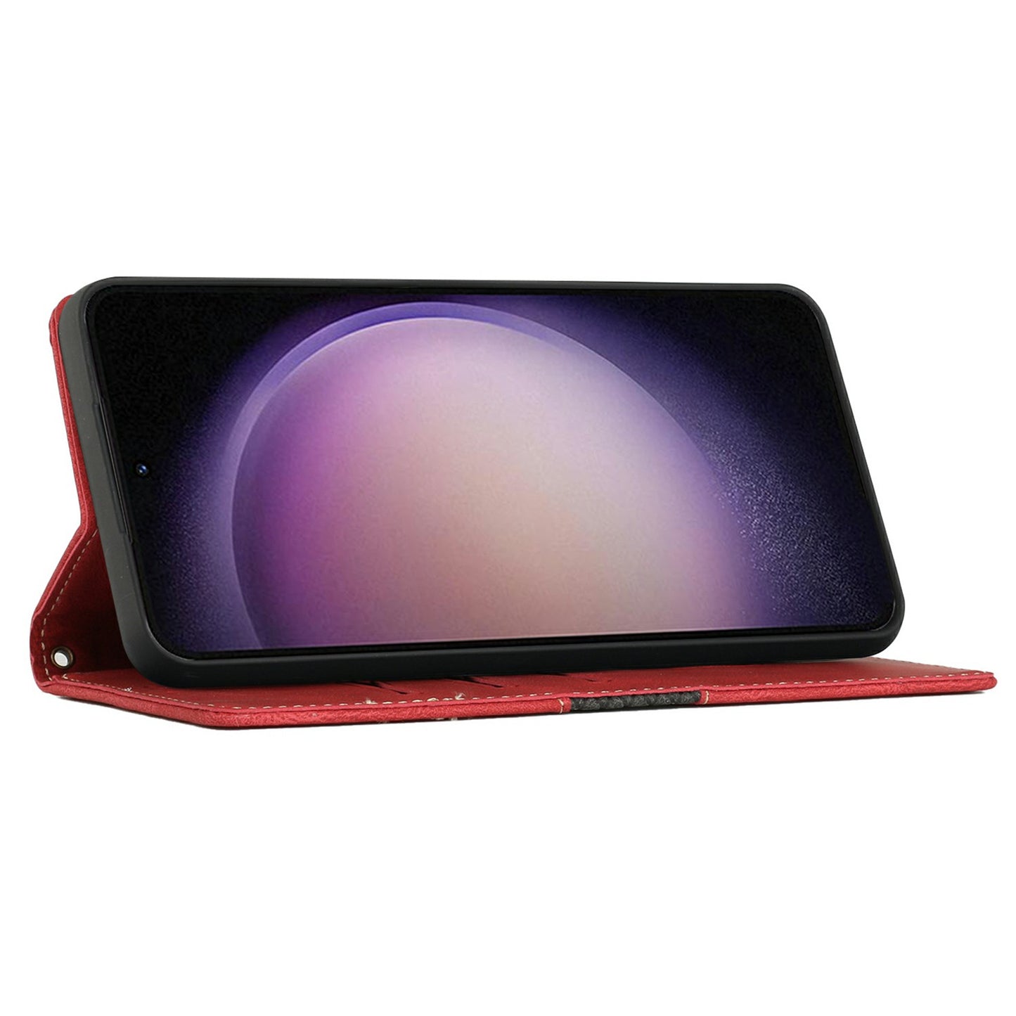 For Samsung Galaxy A06 Leather Case Grid Splicing Stand Wallet Phone Cover - Red