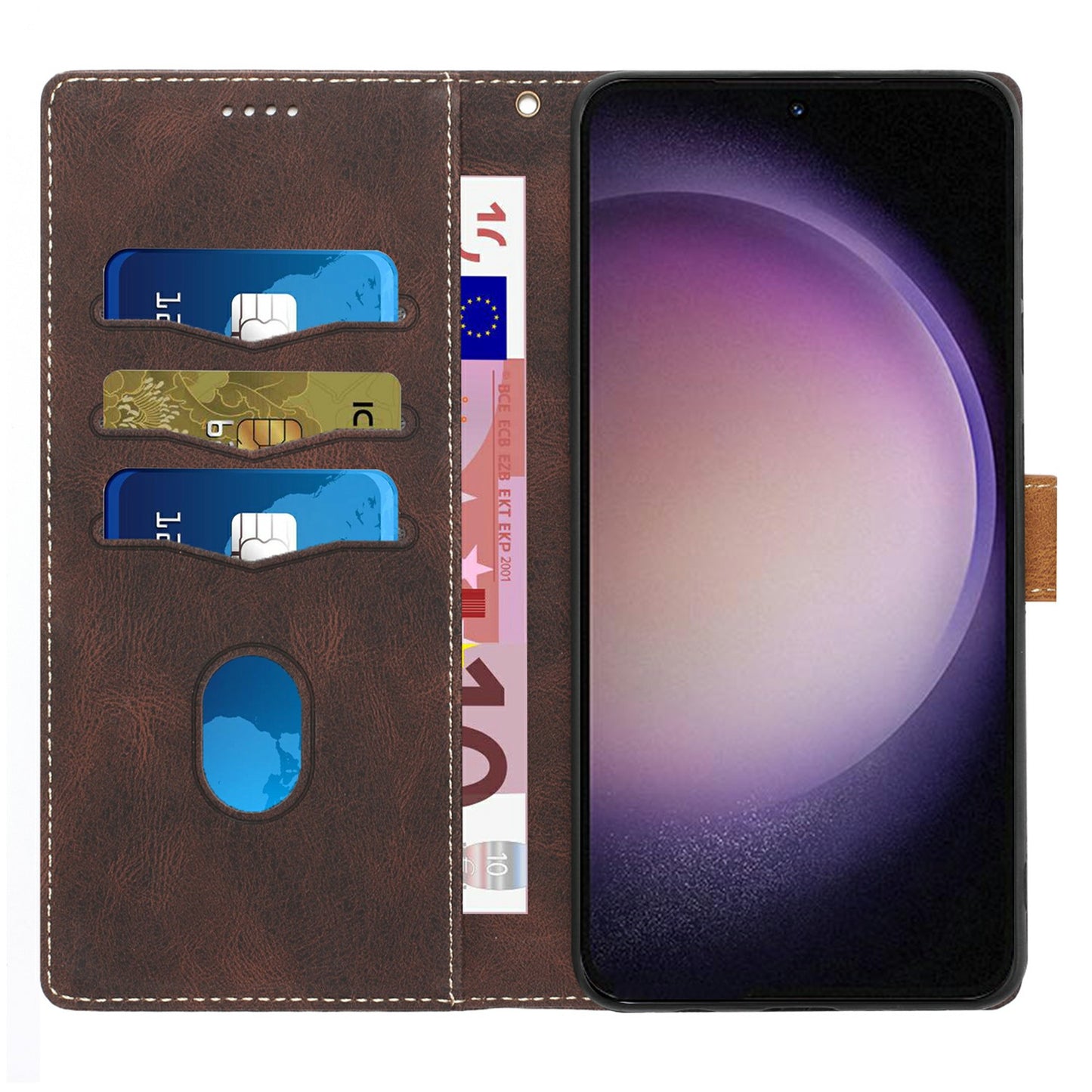 For Samsung Galaxy A06 Leather Case Grid Splicing Stand Wallet Phone Cover - Brown