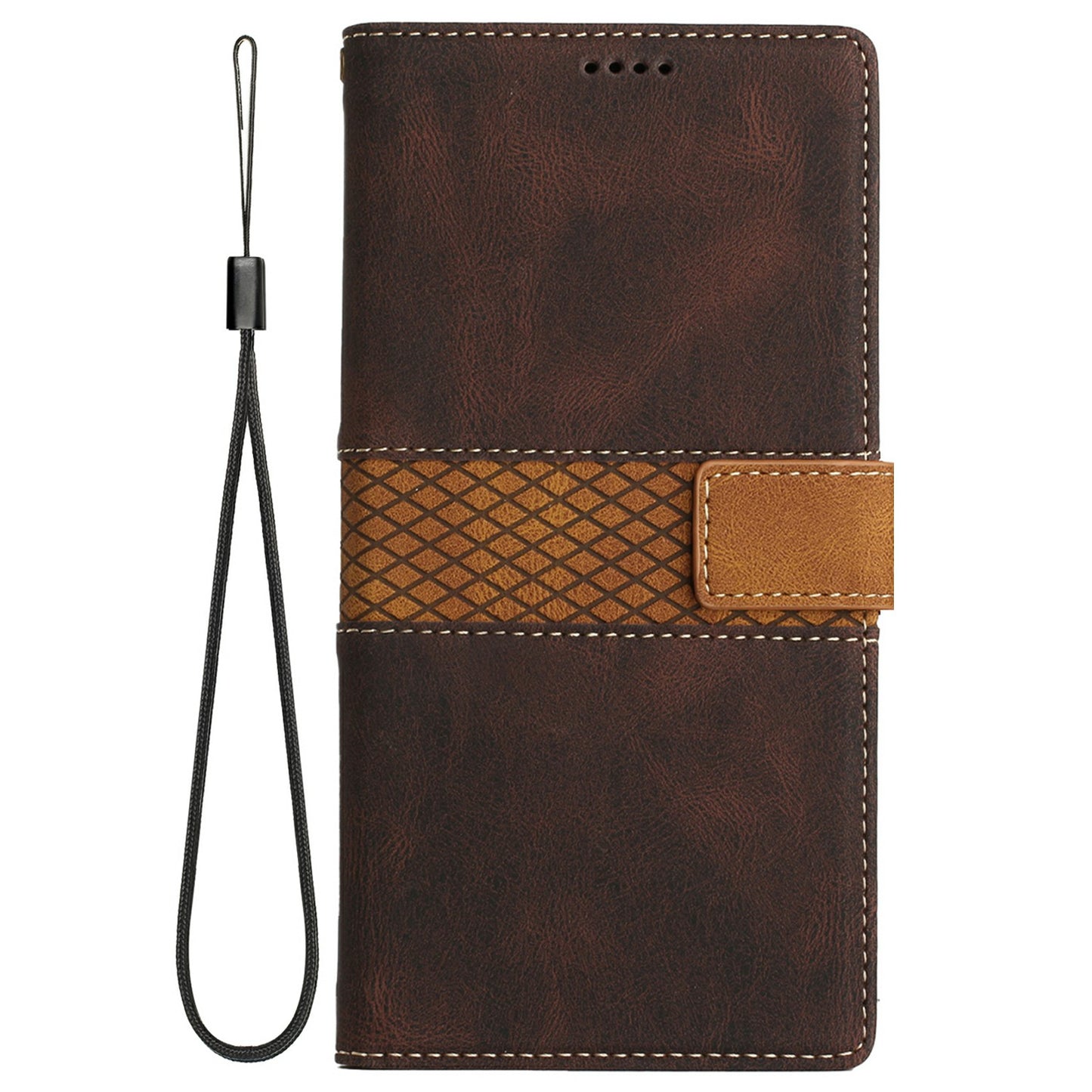 For Samsung Galaxy A06 Leather Case Grid Splicing Stand Wallet Phone Cover - Brown