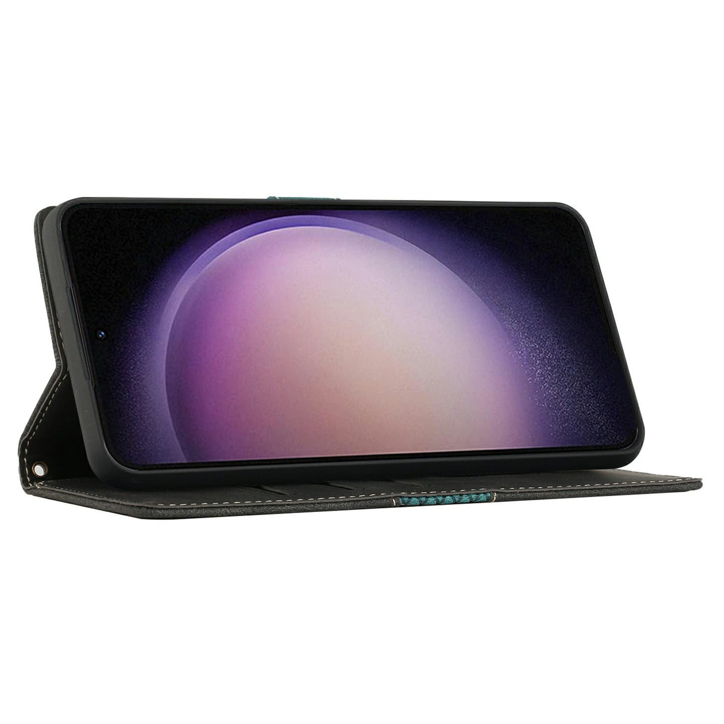 For Samsung Galaxy A06 Leather Case Grid Splicing Stand Wallet Phone Cover - Black