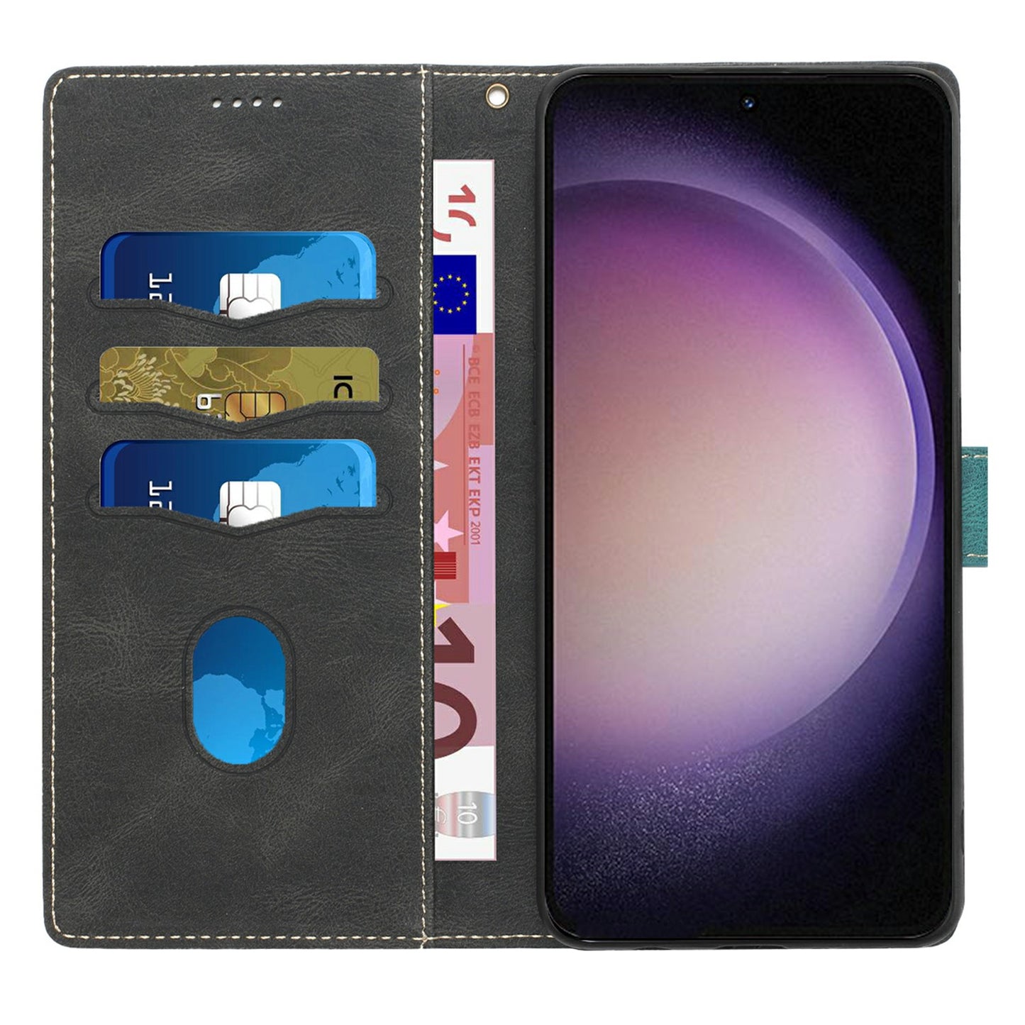 For Samsung Galaxy A06 Leather Case Grid Splicing Stand Wallet Phone Cover - Black