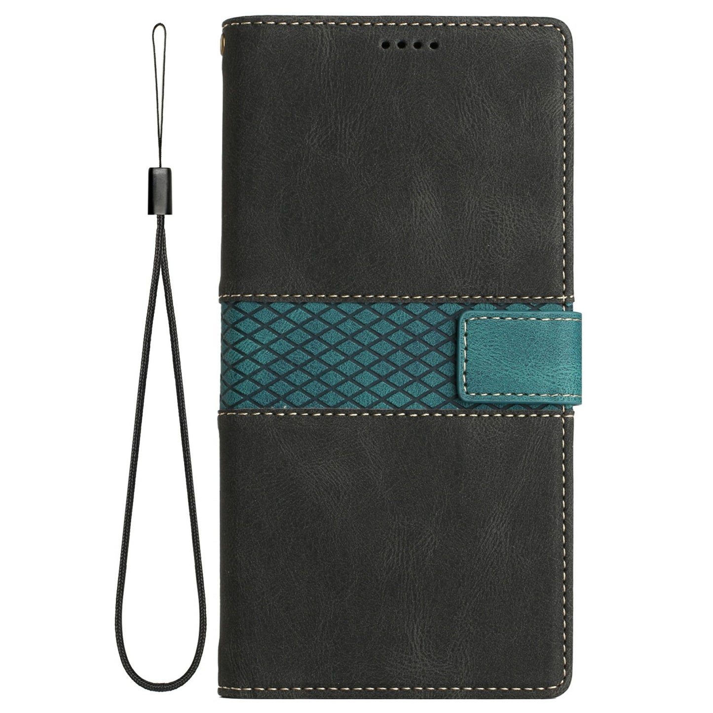 For Samsung Galaxy A06 Leather Case Grid Splicing Stand Wallet Phone Cover - Black