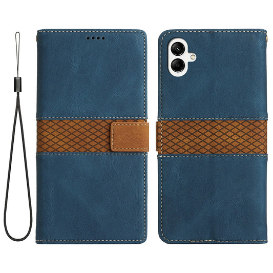 For Samsung Galaxy A06 Leather Case Grid Splicing Stand Wallet Phone Cover - Blue