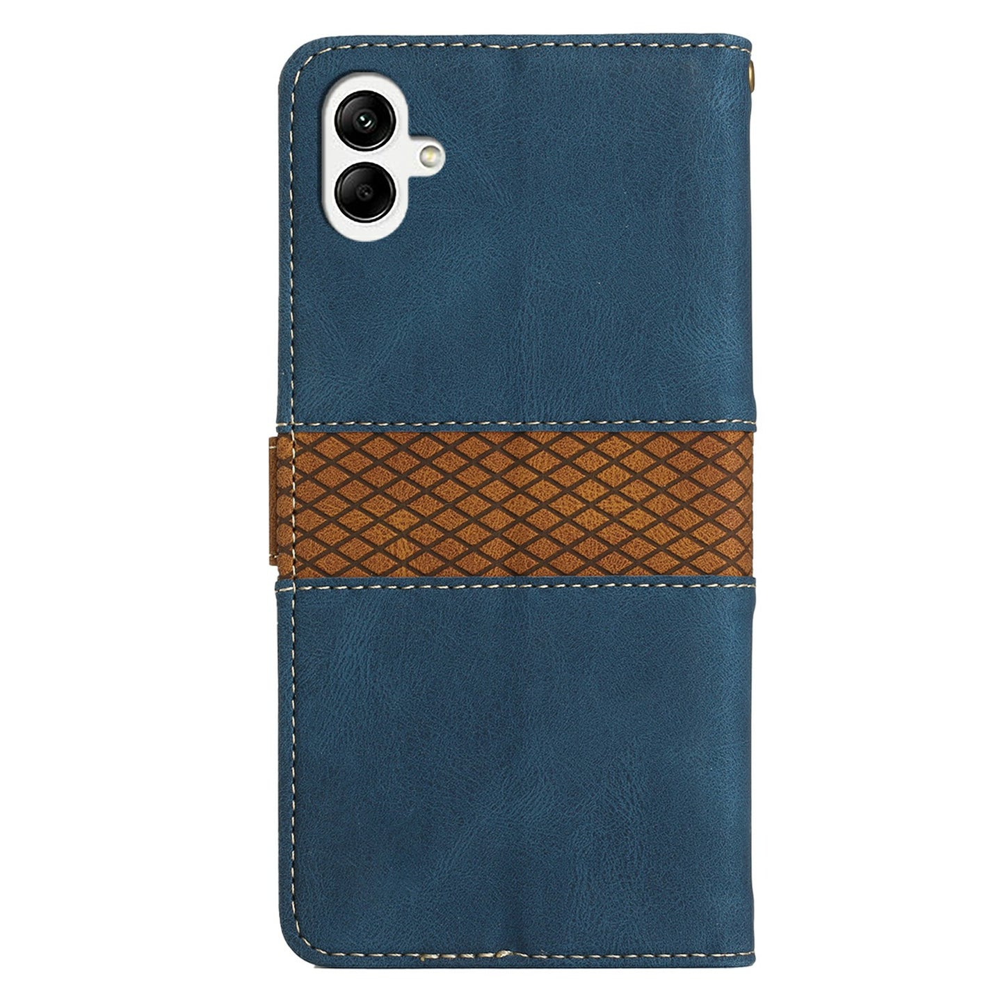For Samsung Galaxy A06 Leather Case Grid Splicing Stand Wallet Phone Cover - Blue