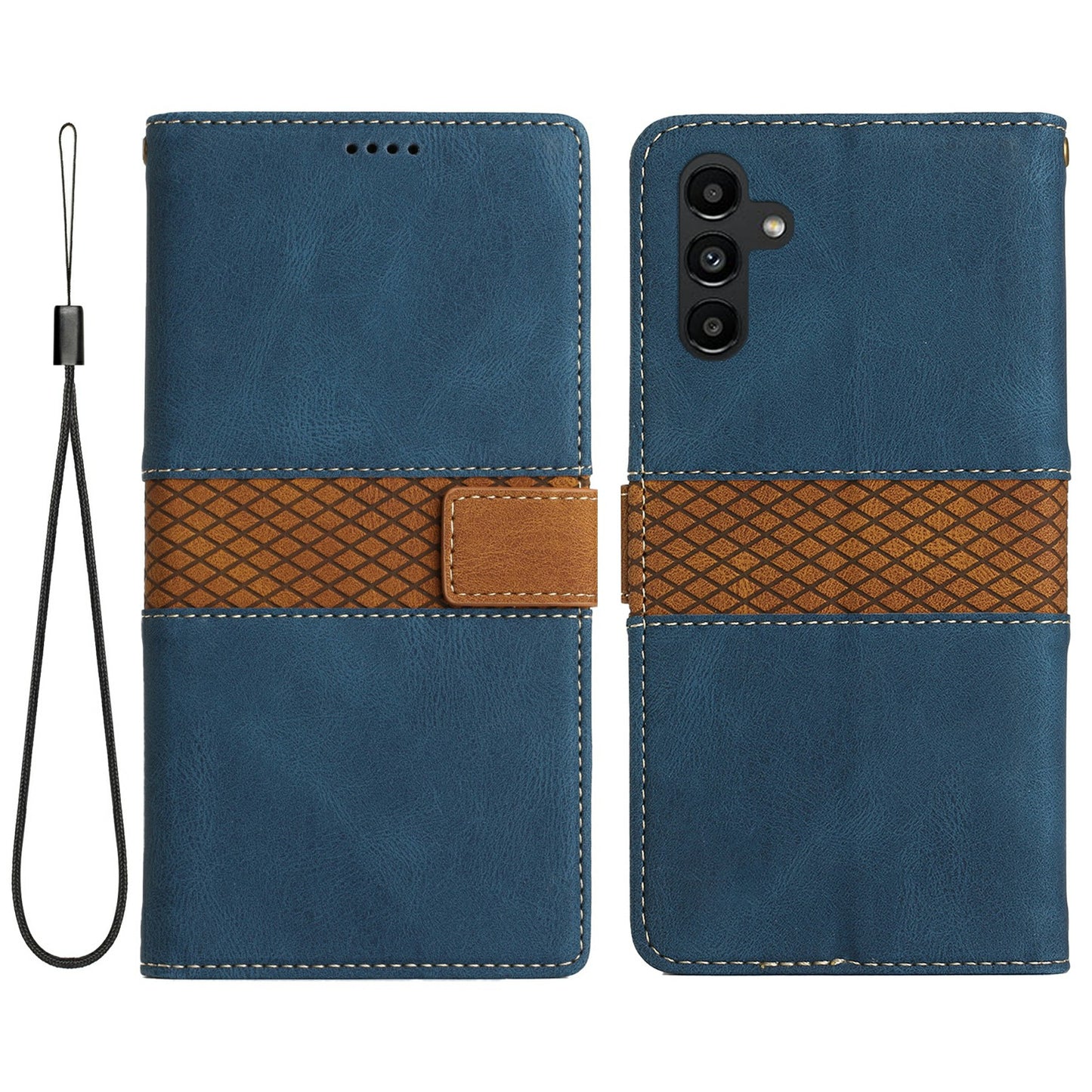 For Samsung Galaxy A16 5G / A16 4G Leather Case Grid Splicing Stand Wallet Phone Cover - Blue