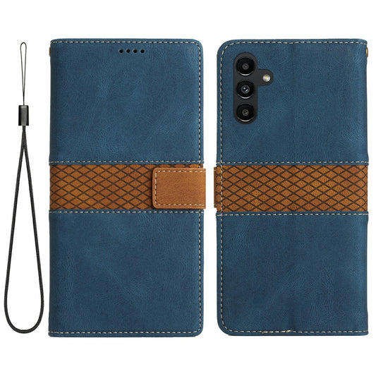 For Samsung Galaxy A16 5G / A16 4G Leather Case Grid Splicing Stand Wallet Phone Cover - Blue