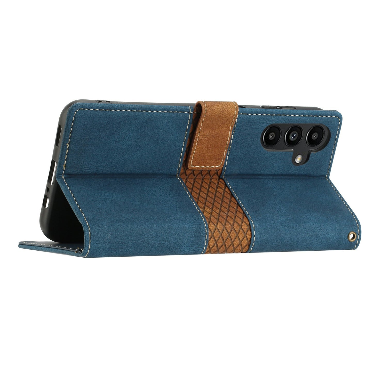 For Samsung Galaxy A16 5G / A16 4G Leather Case Grid Splicing Stand Wallet Phone Cover - Blue