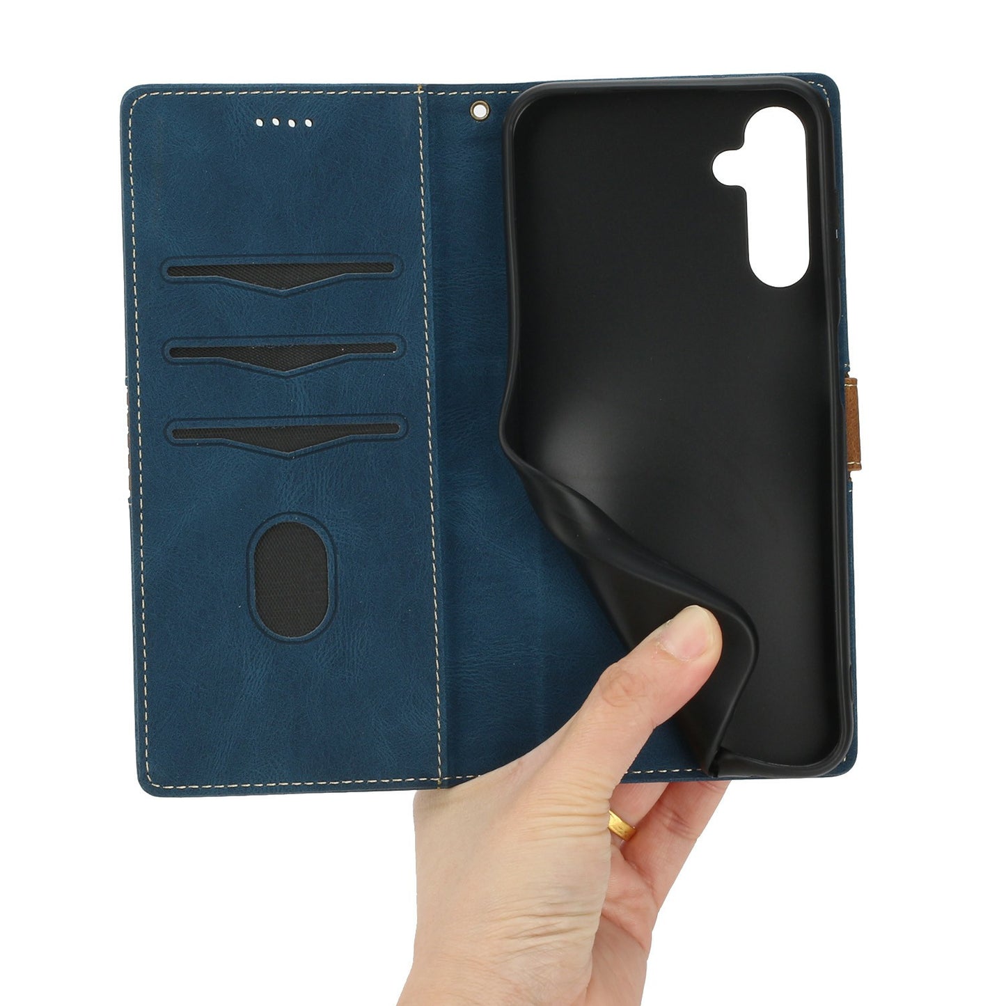 For Samsung Galaxy A16 5G / A16 4G Leather Case Grid Splicing Stand Wallet Phone Cover - Blue