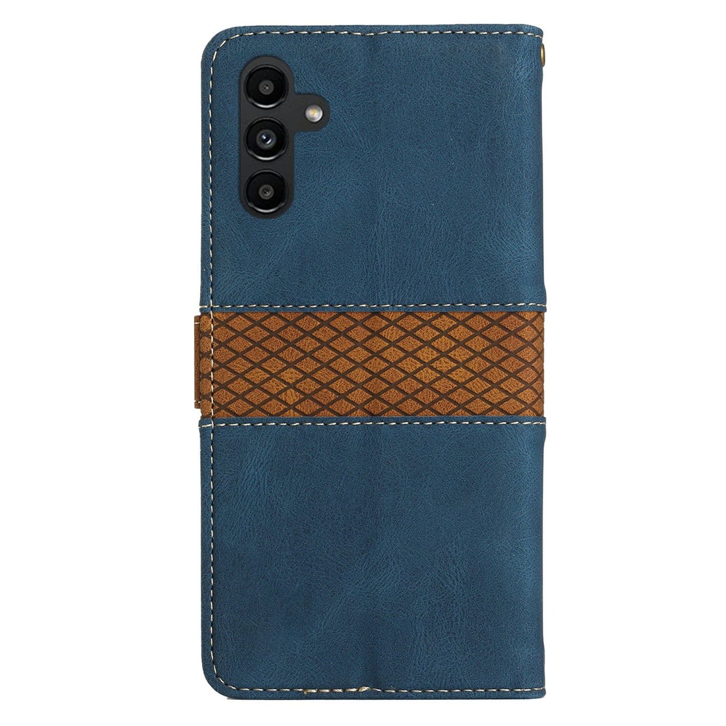 For Samsung Galaxy A16 5G / A16 4G Leather Case Grid Splicing Stand Wallet Phone Cover - Blue