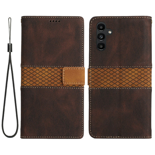 For Samsung Galaxy A16 5G / A16 4G Leather Case Grid Splicing Stand Wallet Phone Cover - Brown