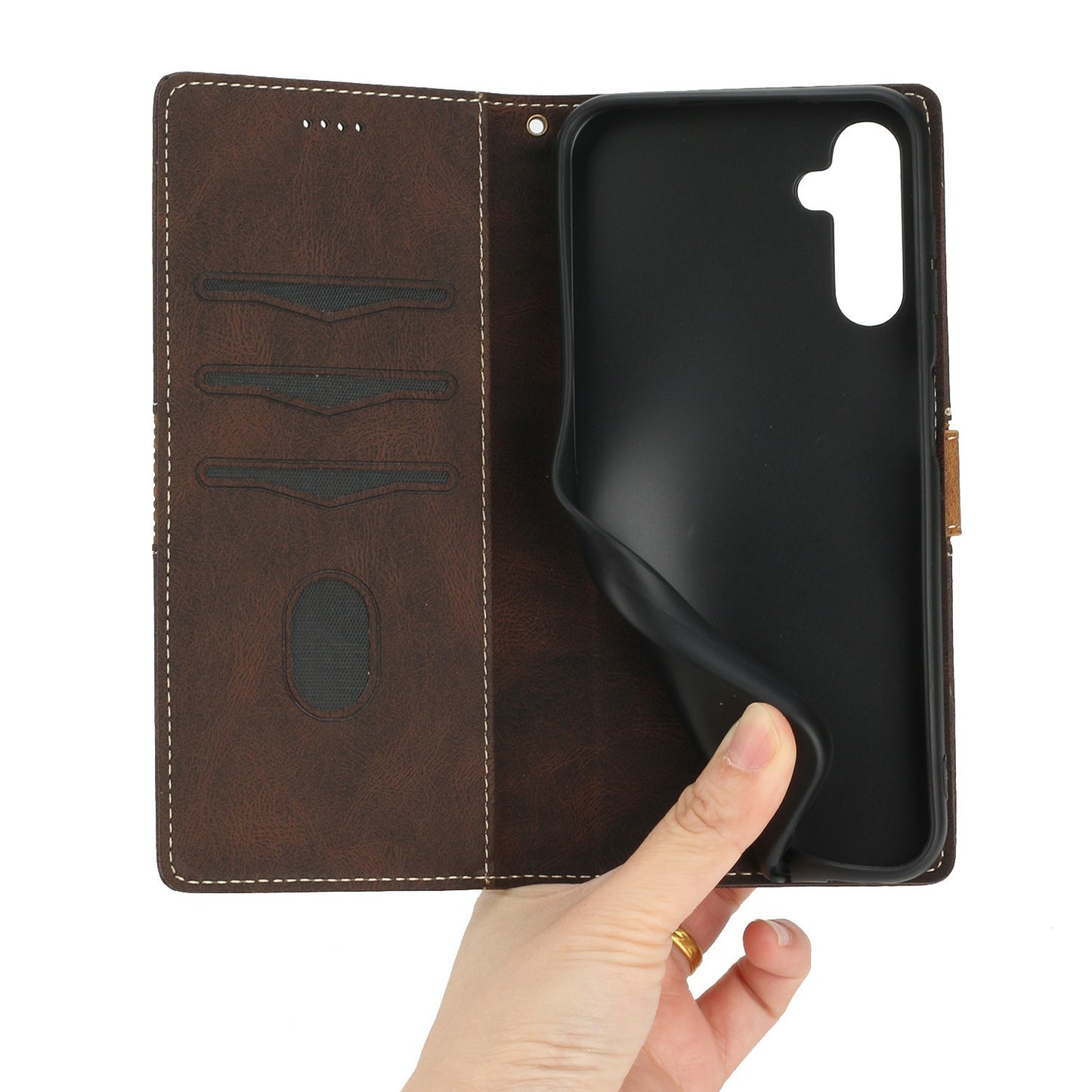 For Samsung Galaxy A16 5G / A16 4G Leather Case Grid Splicing Stand Wallet Phone Cover - Brown