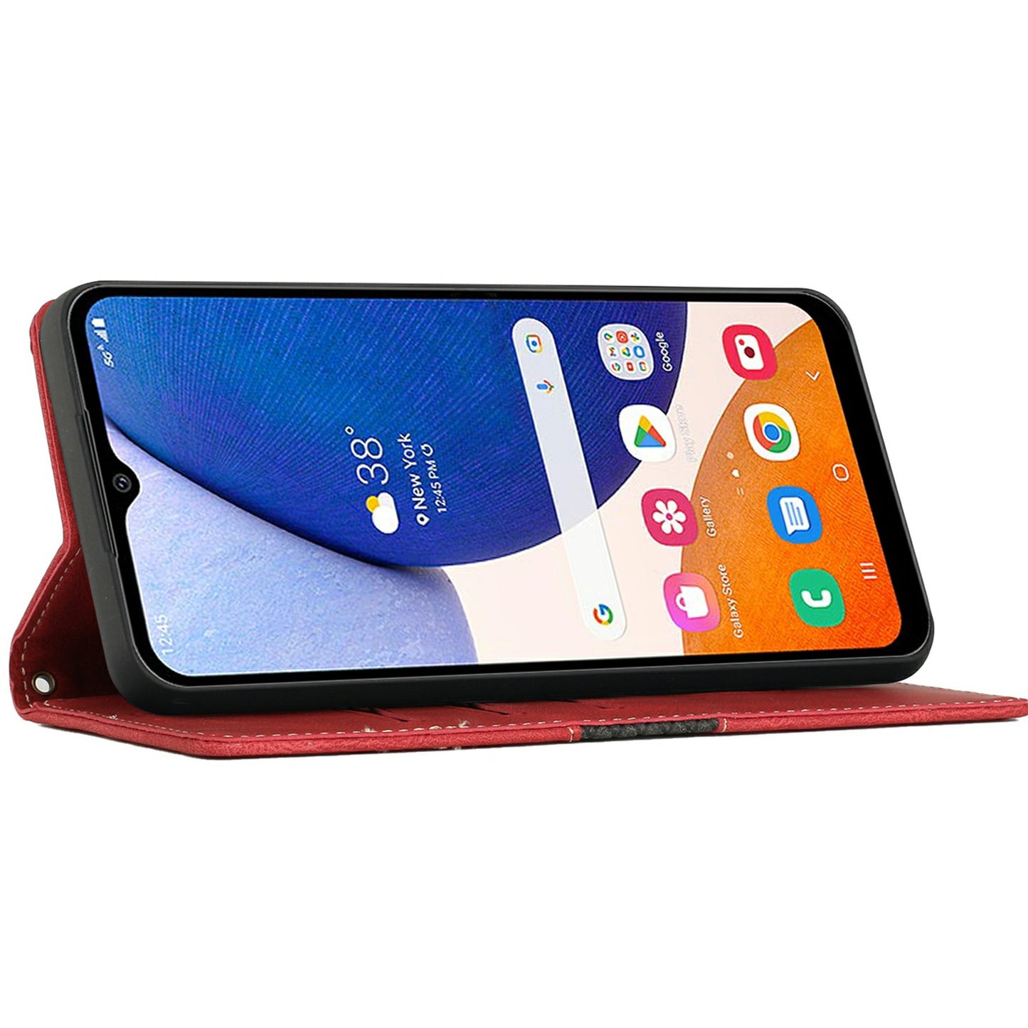 For Samsung Galaxy A16 5G / A16 4G Leather Case Grid Splicing Stand Wallet Phone Cover - Red