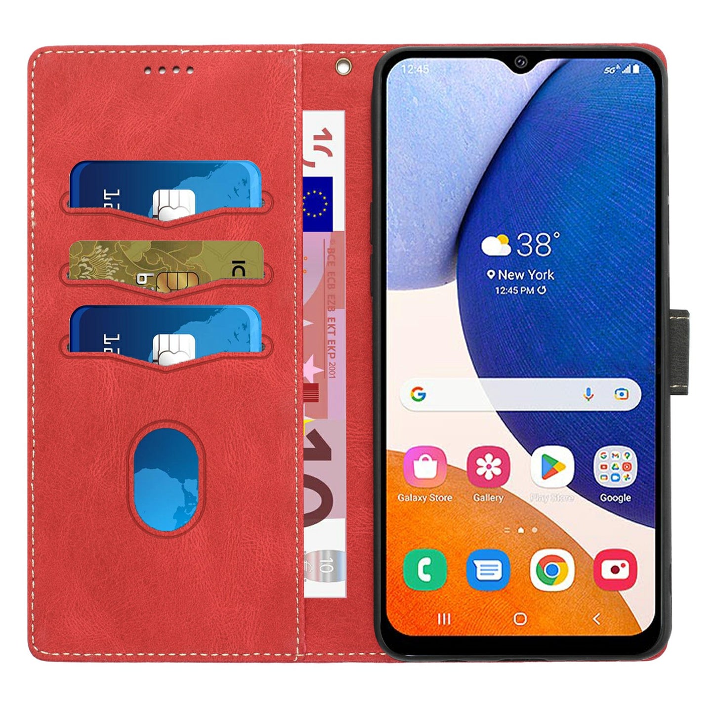 For Samsung Galaxy A16 5G / A16 4G Leather Case Grid Splicing Stand Wallet Phone Cover - Red
