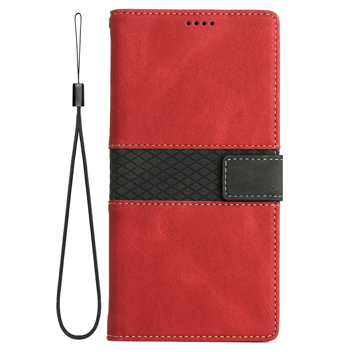 For Samsung Galaxy A16 5G / A16 4G Leather Case Grid Splicing Stand Wallet Phone Cover - Red