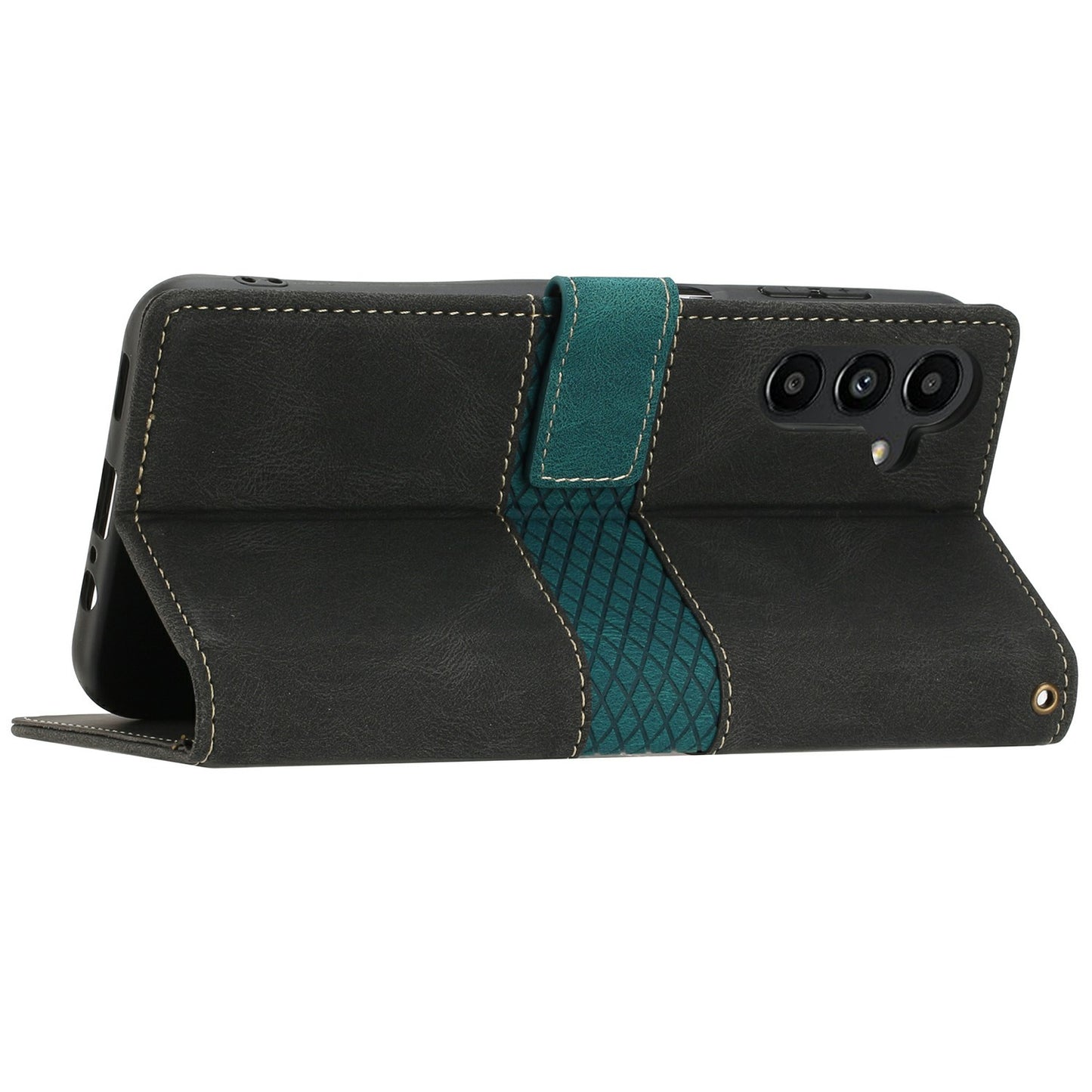 For Samsung Galaxy A16 5G / A16 4G Leather Case Grid Splicing Stand Wallet Phone Cover - Black