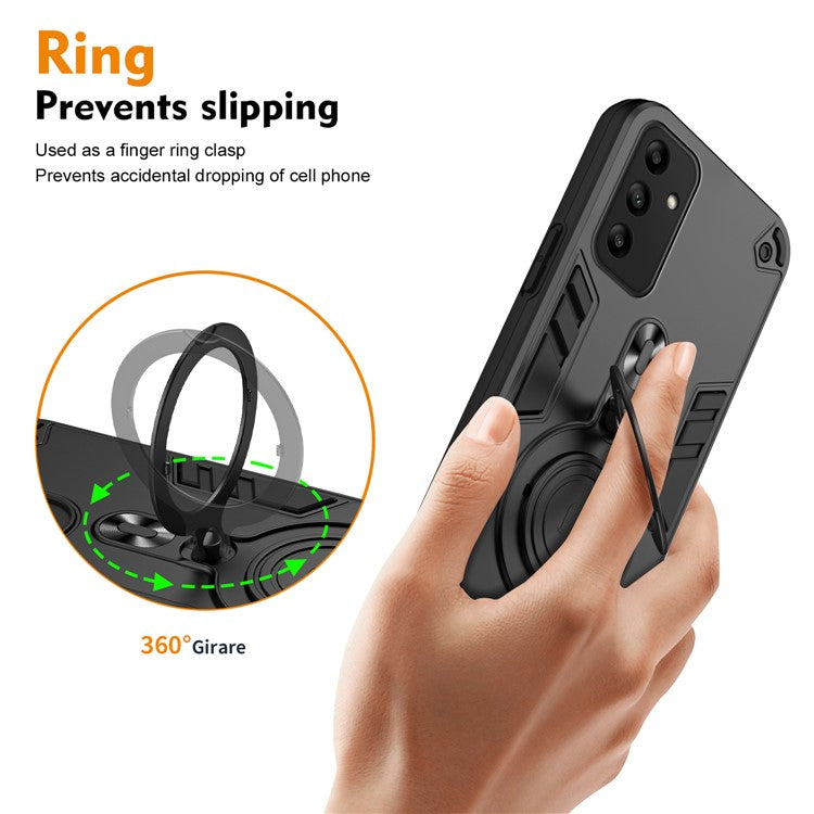 For Samsung Galaxy A05s 4G Case Rotatable Kickstand PC+TPU Drop Protection Phone Cover - Black