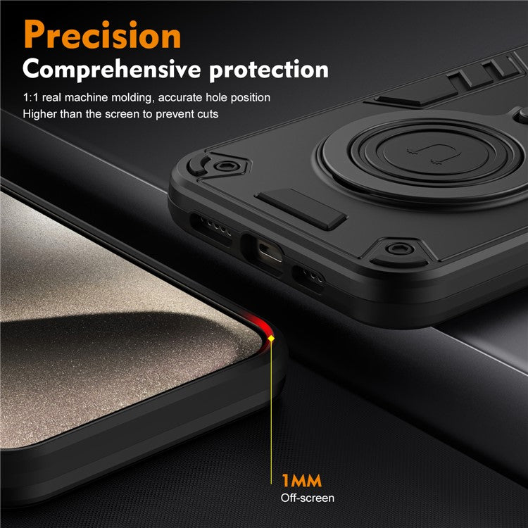 For Samsung Galaxy A05s 4G Case Rotatable Kickstand PC+TPU Drop Protection Phone Cover - Black