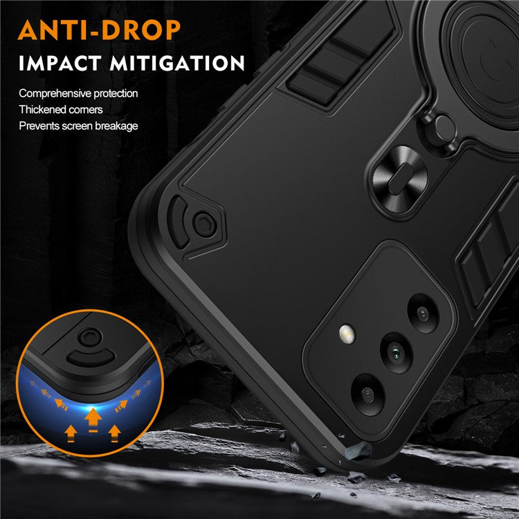 For Samsung Galaxy A05s 4G Case Rotatable Kickstand PC+TPU Drop Protection Phone Cover - Black