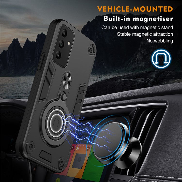 For Samsung Galaxy A05s 4G Case Rotatable Kickstand PC+TPU Drop Protection Phone Cover - Black