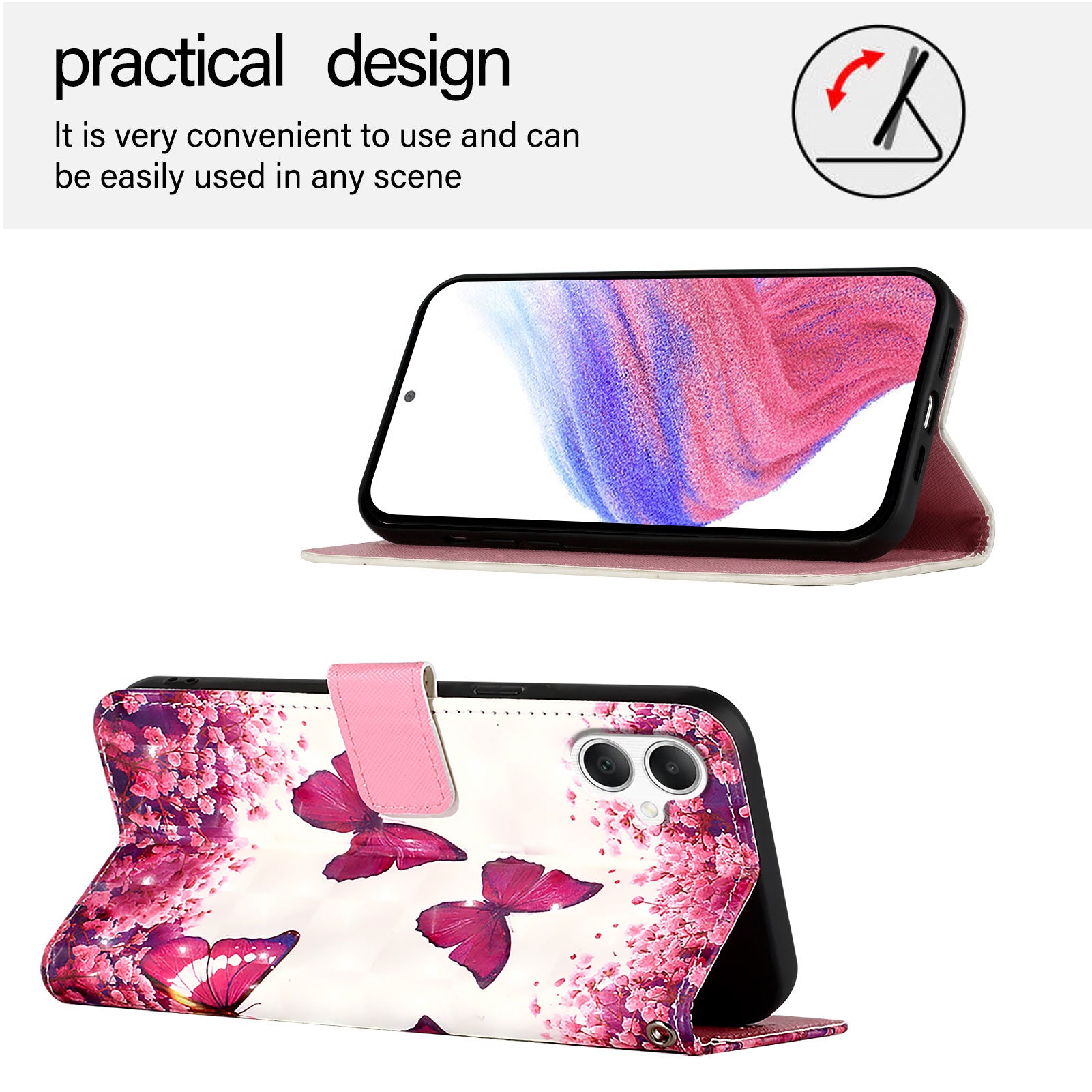 For Samsung Galaxy A06 Leather Case YB Pattern Printing Leather Series-2 Pattern Printing Wallet Stand Cover - Rose Butterflies