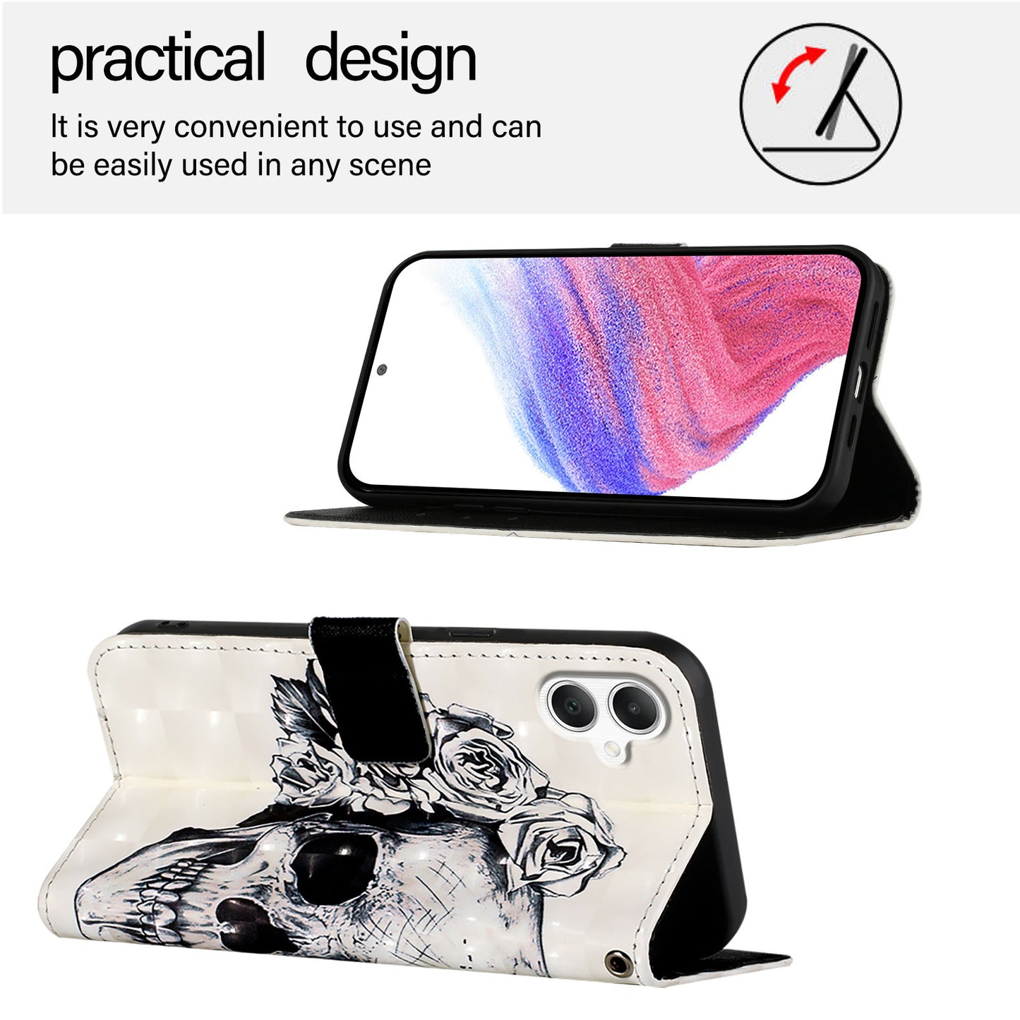 For Samsung Galaxy A06 Leather Case YB Pattern Printing Leather Series-2 Pattern Printing Wallet Stand Cover - Skull