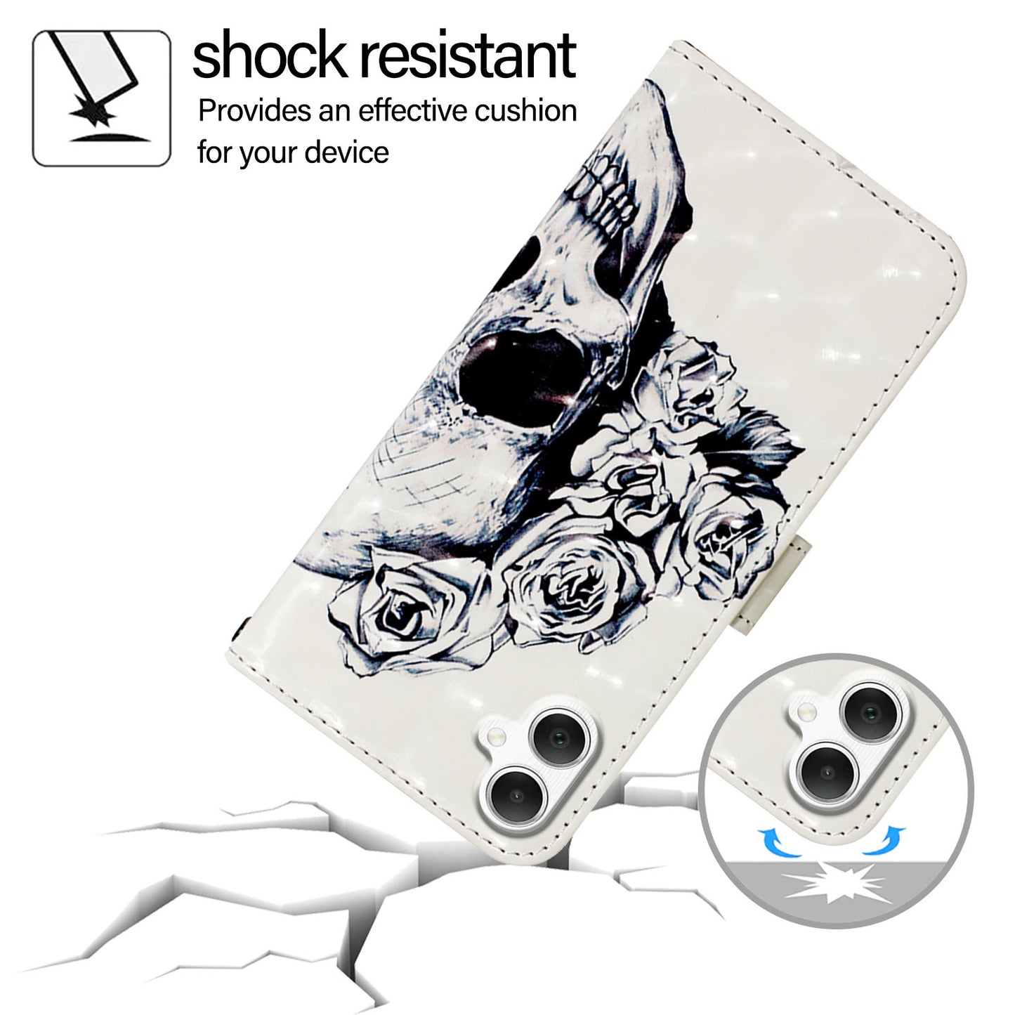 For Samsung Galaxy A06 Leather Case YB Pattern Printing Leather Series-2 Pattern Printing Wallet Stand Cover - Skull