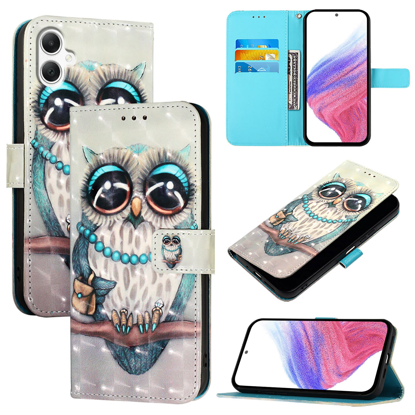 For Samsung Galaxy A06 Leather Case YB Pattern Printing Leather Series-2 Pattern Printing Wallet Stand Cover - Grey Owl