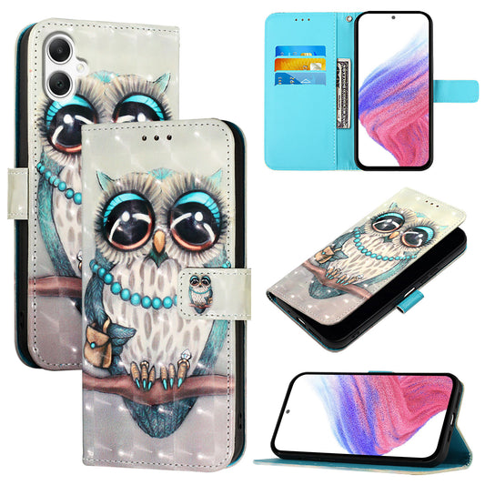 For Samsung Galaxy A06 Leather Case YB Pattern Printing Leather Series-2 Pattern Printing Wallet Stand Cover - Grey Owl