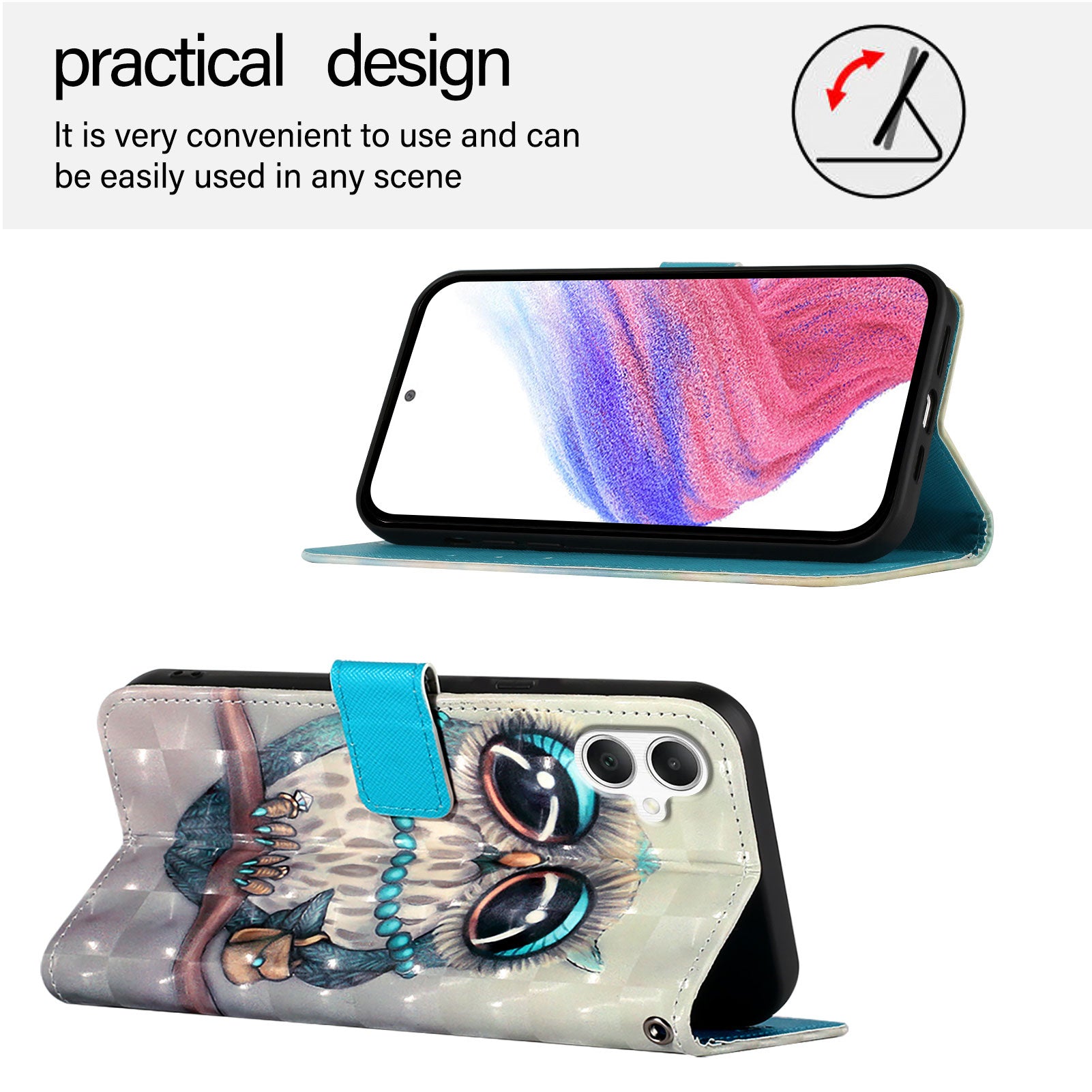 For Samsung Galaxy A06 Leather Case YB Pattern Printing Leather Series-2 Pattern Printing Wallet Stand Cover - Grey Owl
