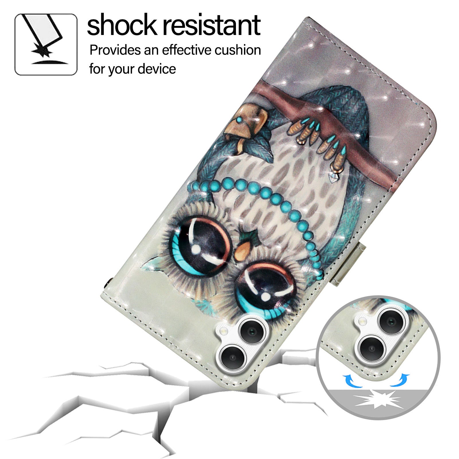 For Samsung Galaxy A06 Leather Case YB Pattern Printing Leather Series-2 Pattern Printing Wallet Stand Cover - Grey Owl