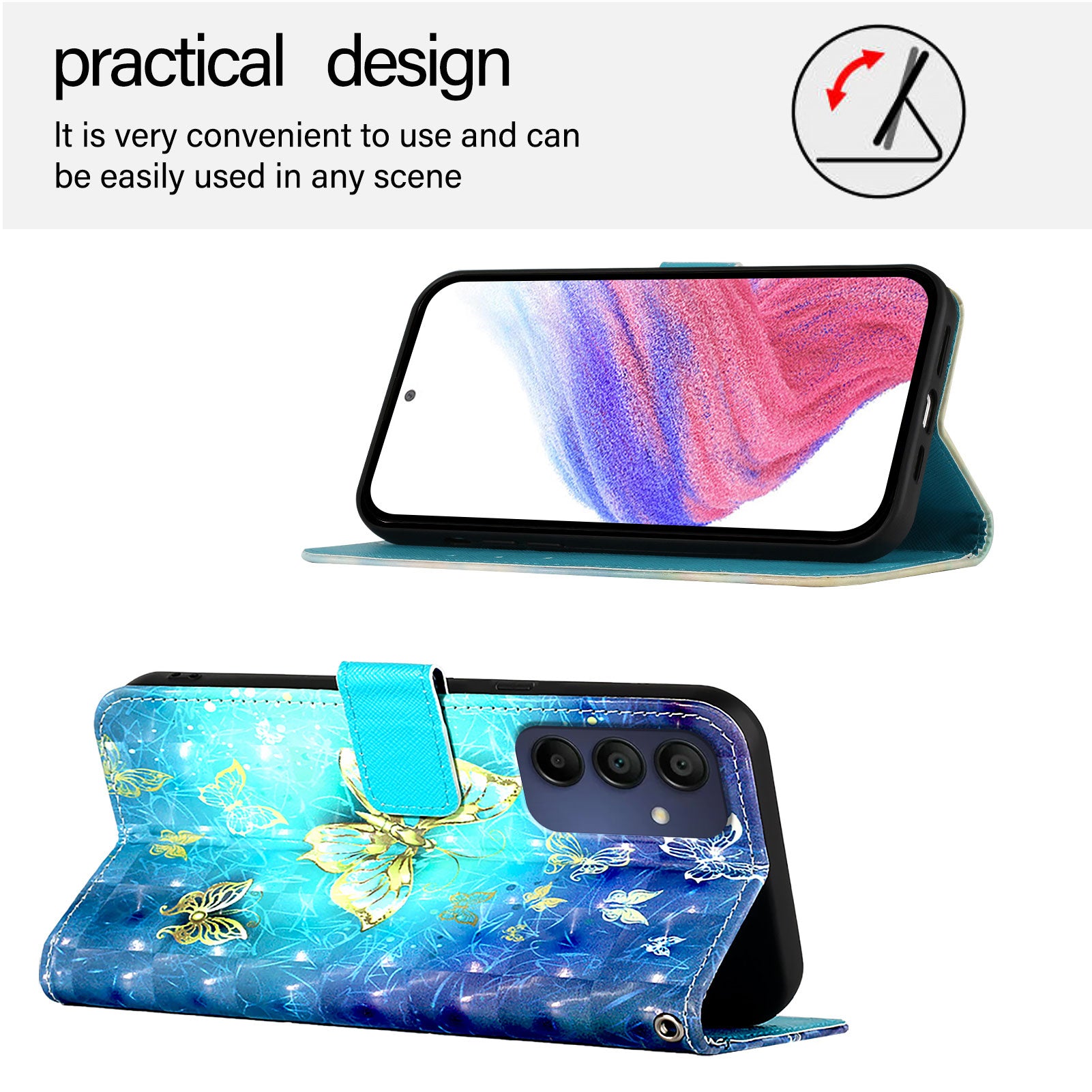 For Samsung Galaxy A16 5G / A16 4G Leather Case YB Pattern Printing Leather Series-2 Pattern Printing Wallet Stand Cover - Golden Butterflies