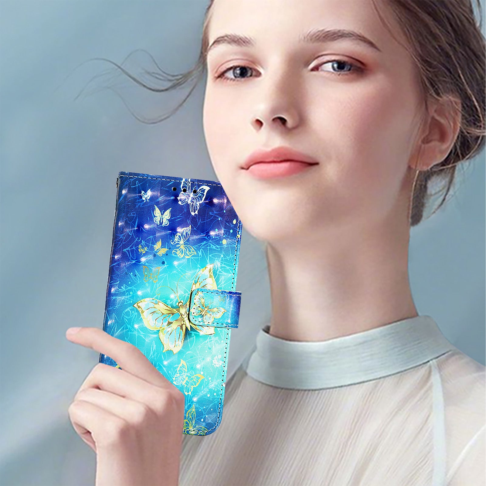 For Samsung Galaxy A16 5G / A16 4G Leather Case YB Pattern Printing Leather Series-2 Pattern Printing Wallet Stand Cover - Golden Butterflies