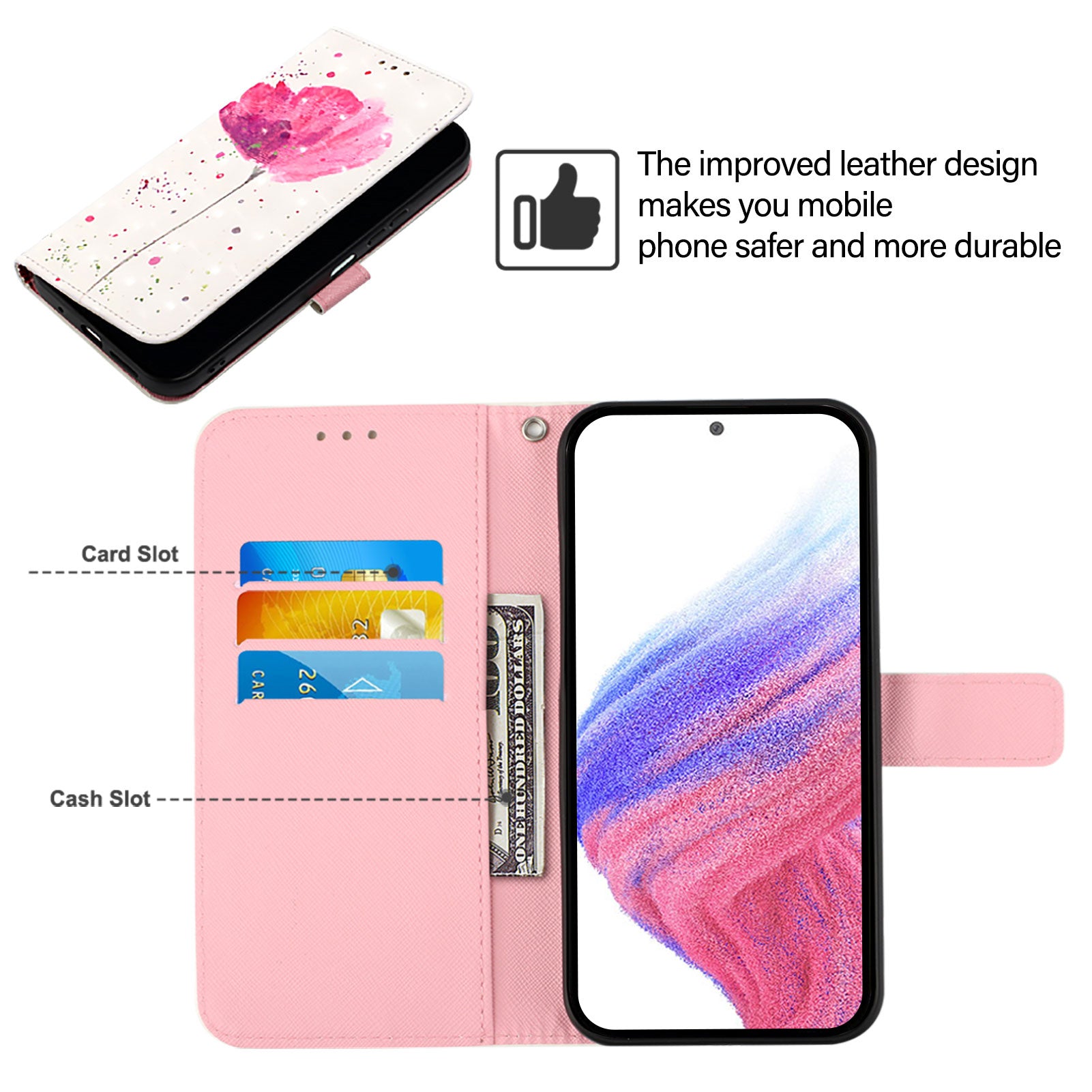 For Samsung Galaxy A16 5G / A16 4G Leather Case YB Pattern Printing Leather Series-2 Pattern Printing Wallet Stand Cover - Flower