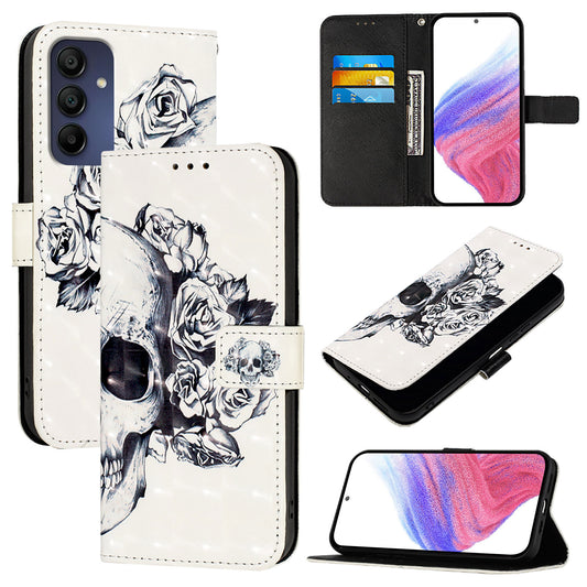 For Samsung Galaxy A16 5G / A16 4G Leather Case YB Pattern Printing Leather Series-2 Pattern Printing Wallet Stand Cover - Skull