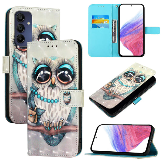 For Samsung Galaxy A16 5G / A16 4G Leather Case YB Pattern Printing Leather Series-2 Pattern Printing Wallet Stand Cover - Grey Owl
