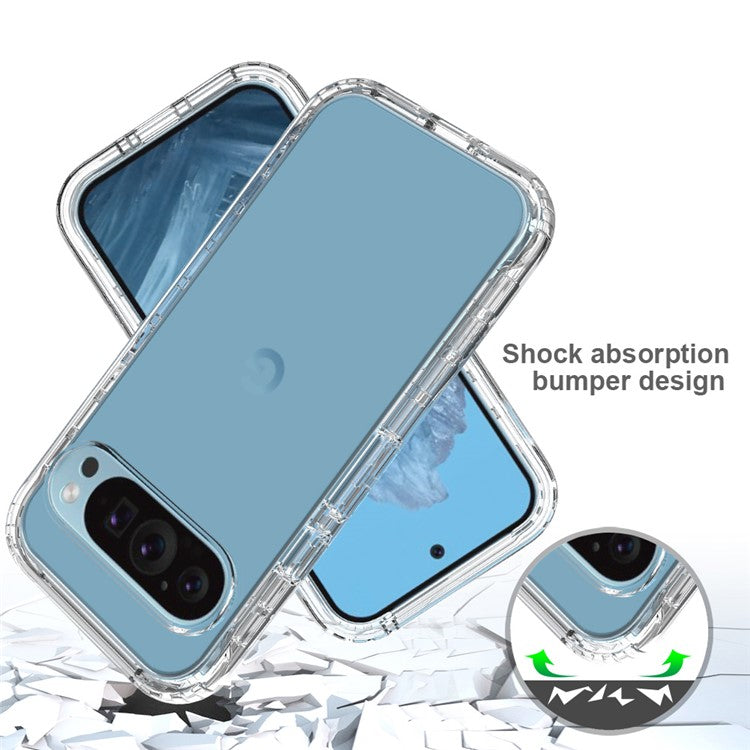 For Google Pixel 9 / 9 Pro Case TPU+PC Full Protection Shockproof Phone Cover with PET Screen Guard - Transparent