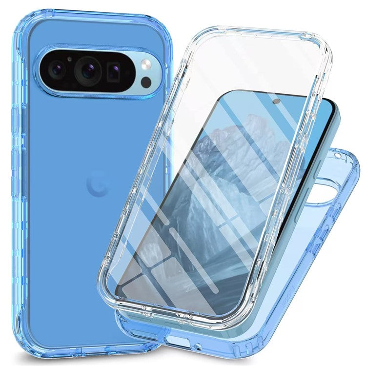 For Google Pixel 9 Pro XL Case TPU+PC Full Protection Shockproof Phone Cover with PET Screen Guard - Blue